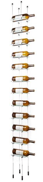 a row of wine bottles are lined up on a wine rack
