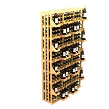 a wooden wine rack filled with lots of bottles of wine .