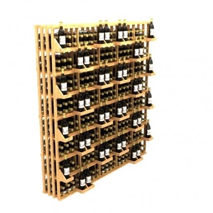 a wooden wine rack filled with lots of bottles of wine