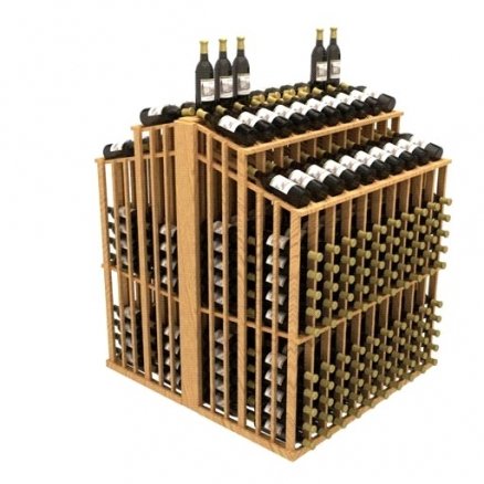 a wooden wine rack filled with lots of bottles of wine
