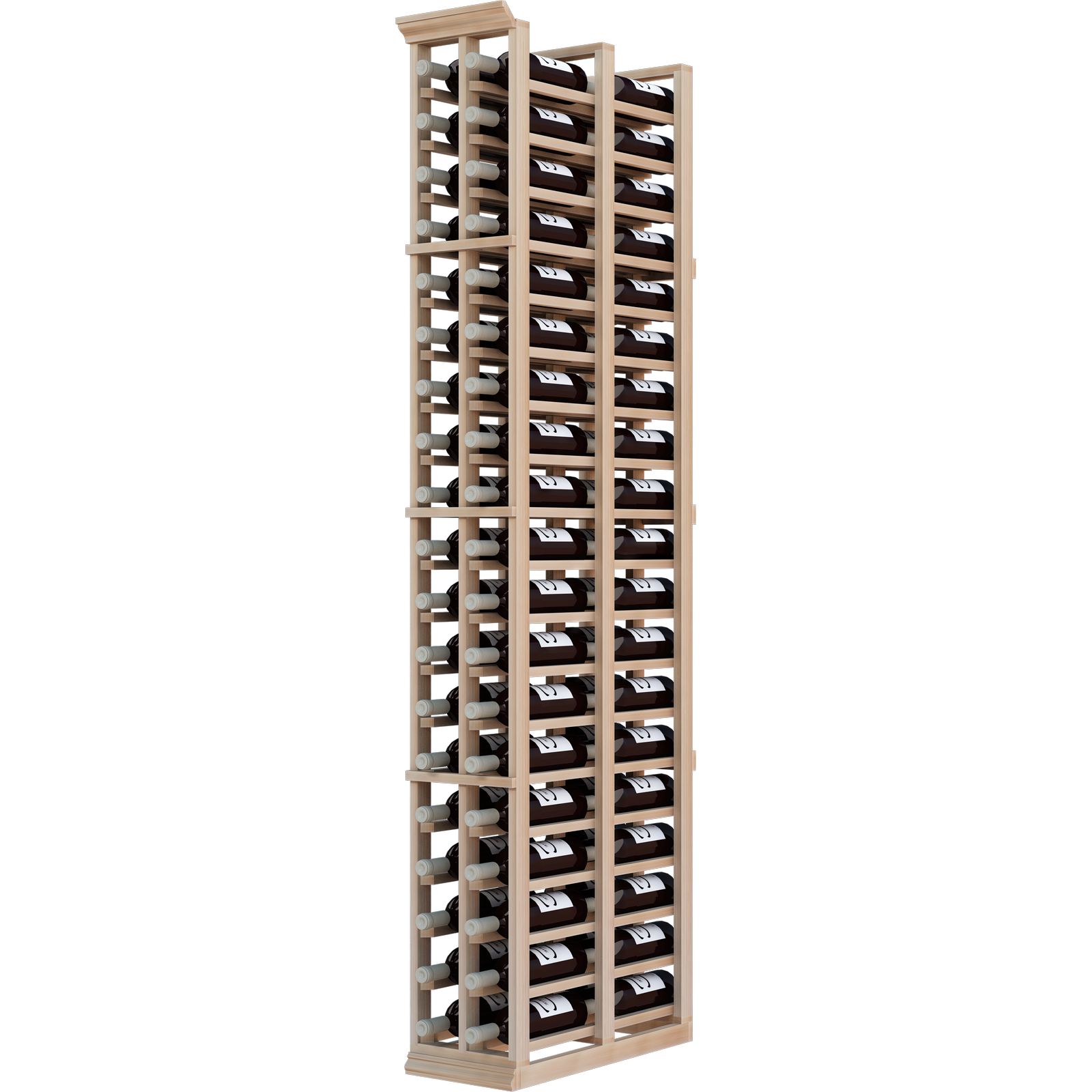 a wooden wine rack filled with bottles of wine on a white background . a wooden wine rack filled with bottles of wine on a white background .