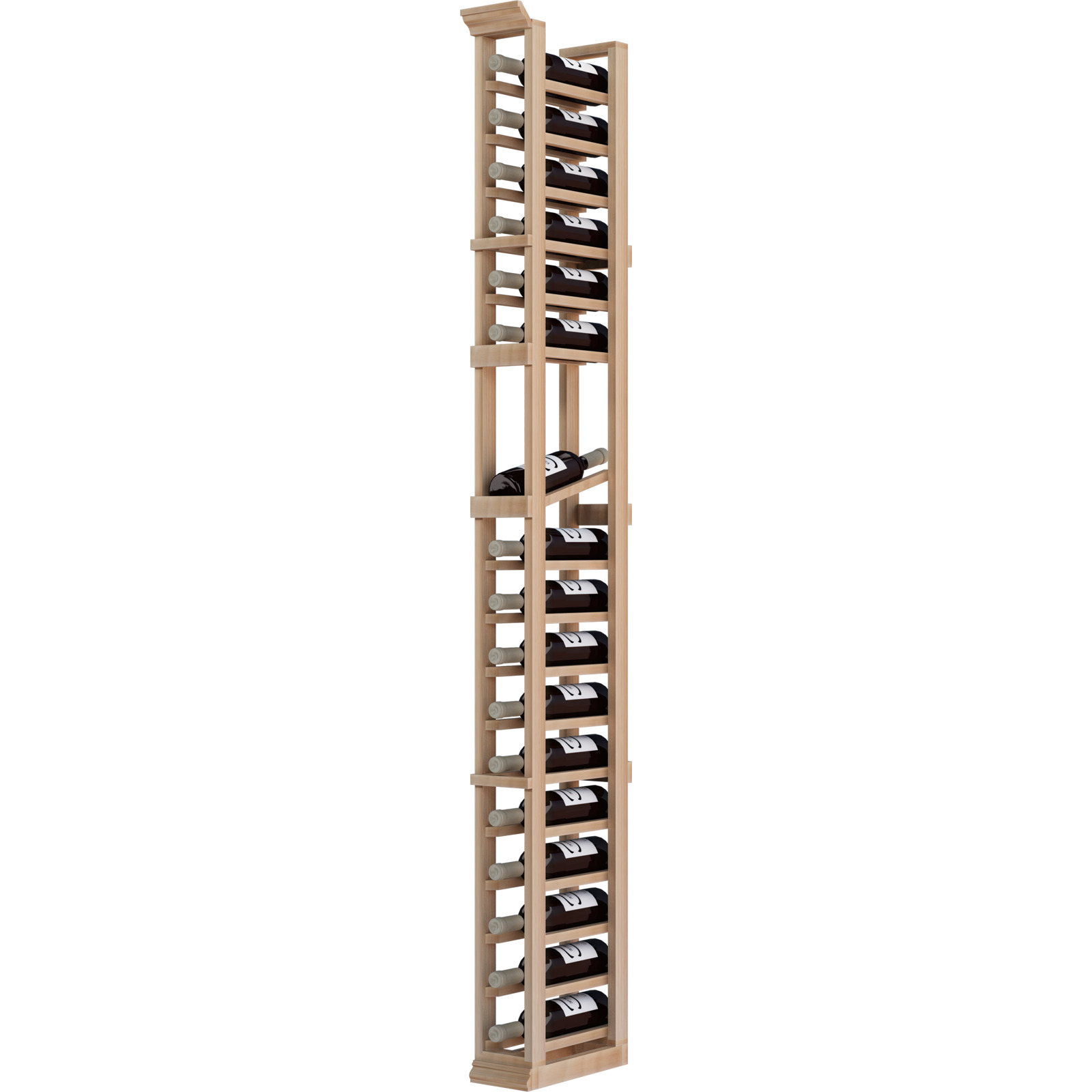 a wooden wine rack filled with wine bottles on a white background . a wooden wine rack filled with wine bottles on a white background .