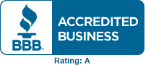 BBB Accredited Business logo with Rating: A