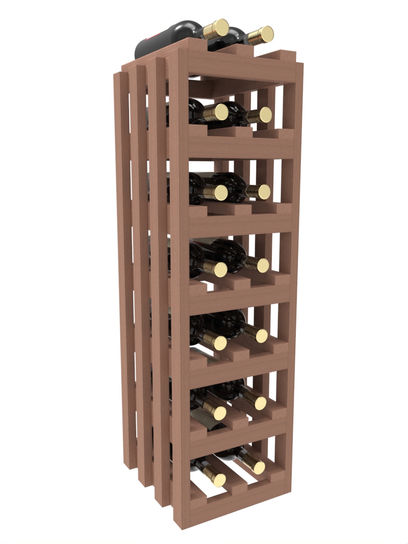 a tall wooden wine rack filled with bottles of wine