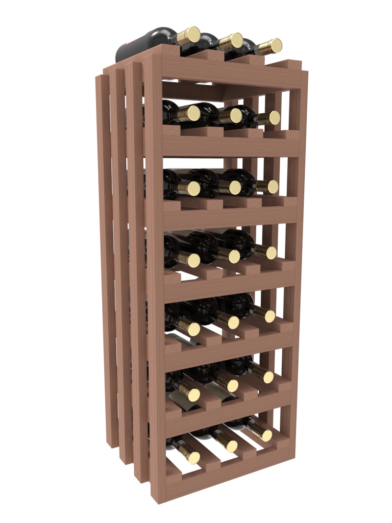 a wooden wine rack filled with bottles of wine